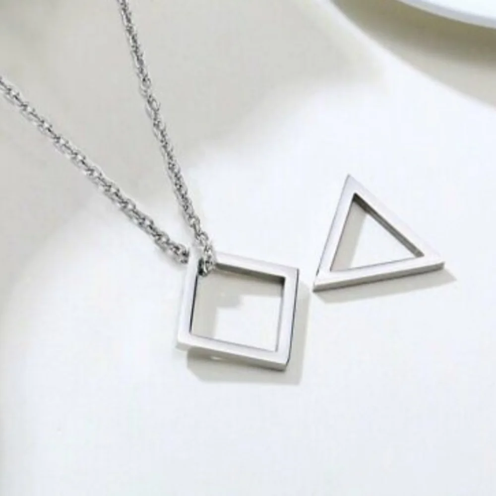 Geometric Hollow Triangular Chain Pendant Necklace Men/Women - Picture 8 of 16